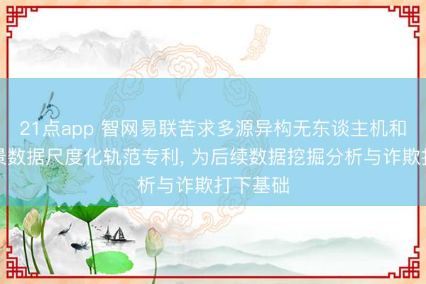 21点app 智网易联苦求多源异构无东谈主机和三维场景数据尺度化轨范专利， 为后续数据挖掘分析与诈欺打下基础